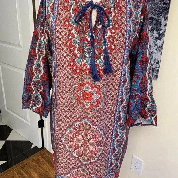FLORAL AND PAISLEY SHIFT DRESS WITH TASSELS SMALL NWOT - Picture 13 of 16